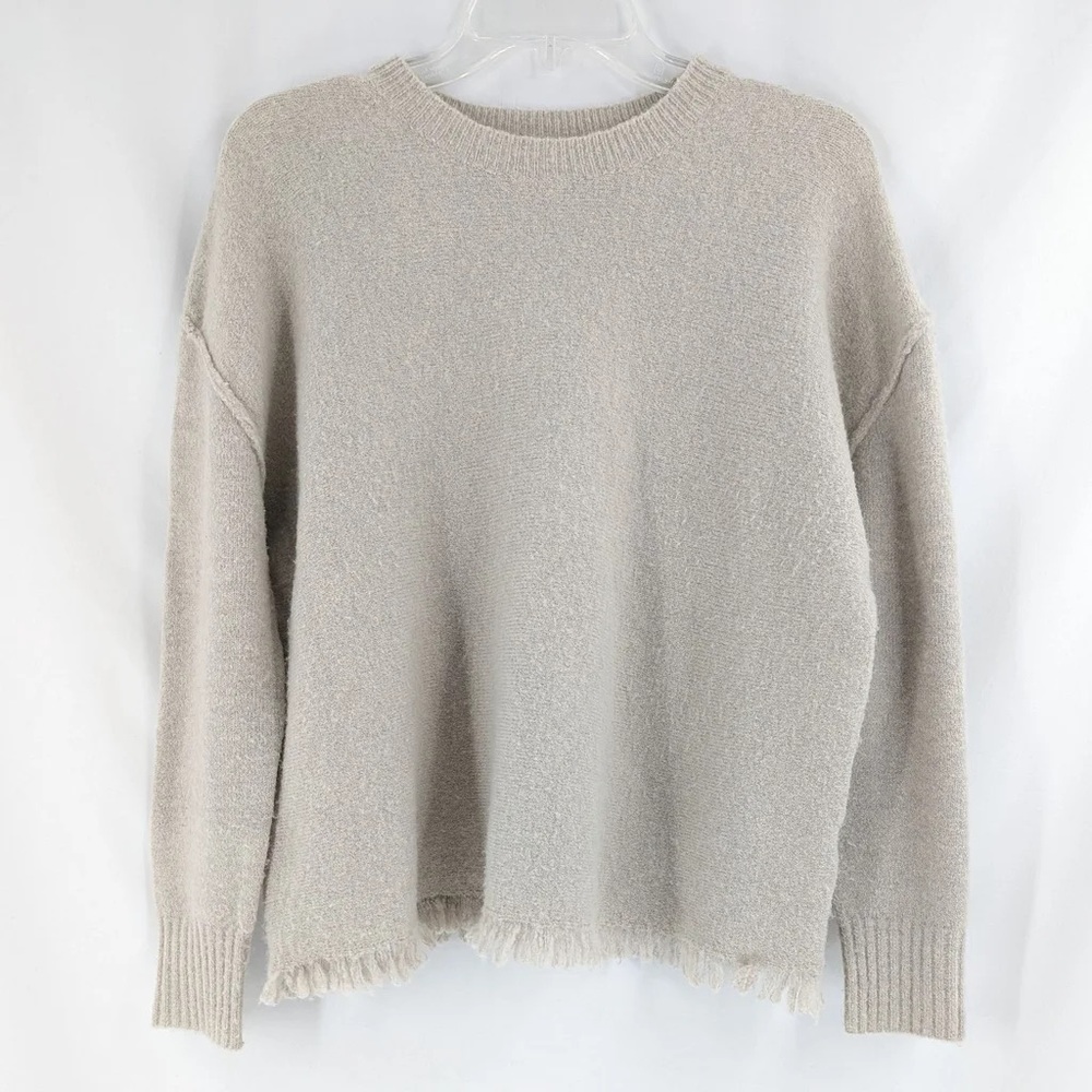 John + Jenn Cream Knit Fringe Hem Sweater Size L